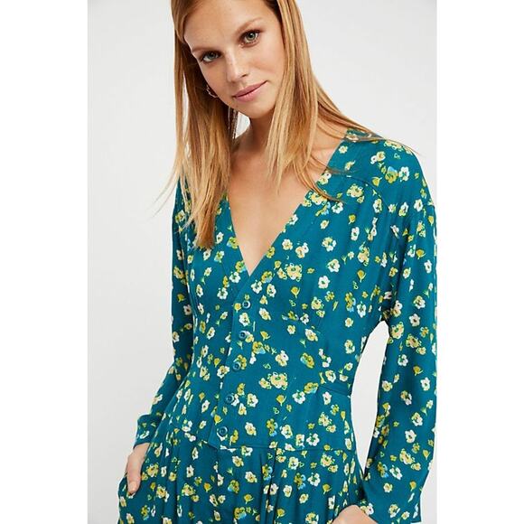 NEW Free People Lagoon Lamour Floral Romper $97 Sz 12 Boho Adjustable Waist - Picture 2 of 3